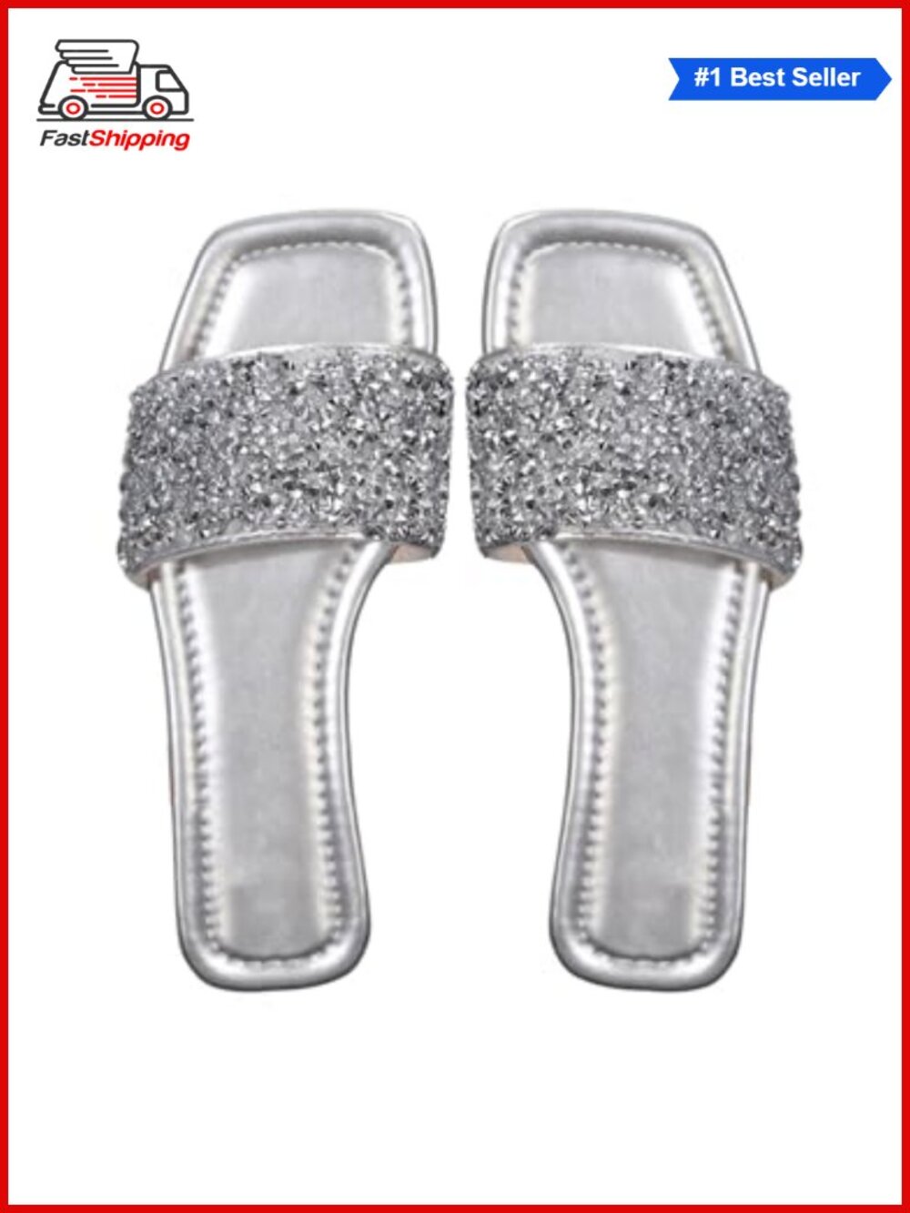 ✨ GORGLITTER Sparkly Flat Sandals Open Toe Glitter Slide Dressy Casual